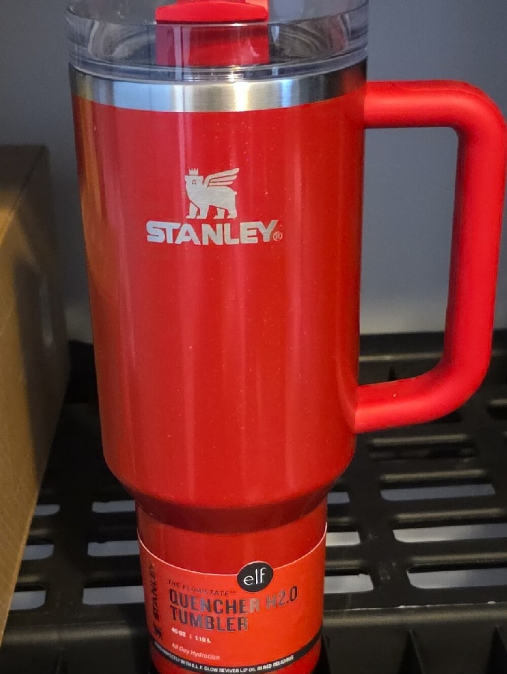 Stanley Red Insulated Tumbler with Handle and Clear Lid Ltd Edition Elf Colab